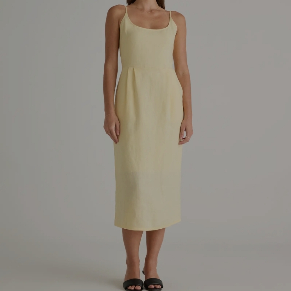 Quince - 100% European Linen Scoop Neck Midi Dress Yellow